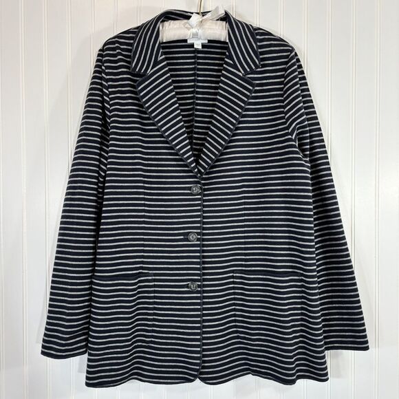 J. Jill Jackets & Blazers - J. Jill Women Blazer Jacket Striped Knit Sz L Cotton Blend Stretch Casual Office